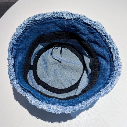 Washed Frayed Denim Bucket Hat