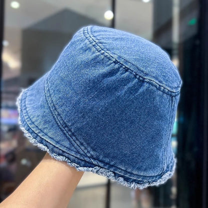 Washed Frayed Denim Bucket Hat