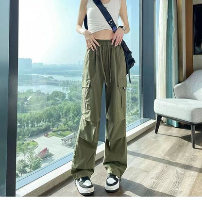 High Waist Pocket Loose-Fit Wide-Leg Cargo Pants