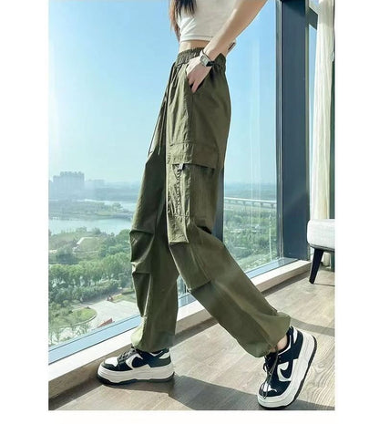High Waist Pocket Loose-Fit Wide-Leg Cargo Pants
