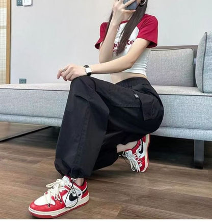 High Waist Pocket Loose-Fit Wide-Leg Cargo Pants