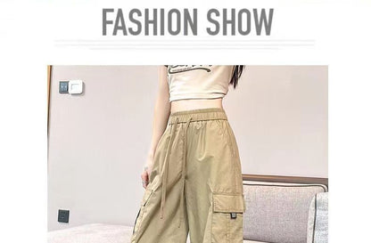 High Waist Pocket Loose-Fit Wide-Leg Cargo Pants
