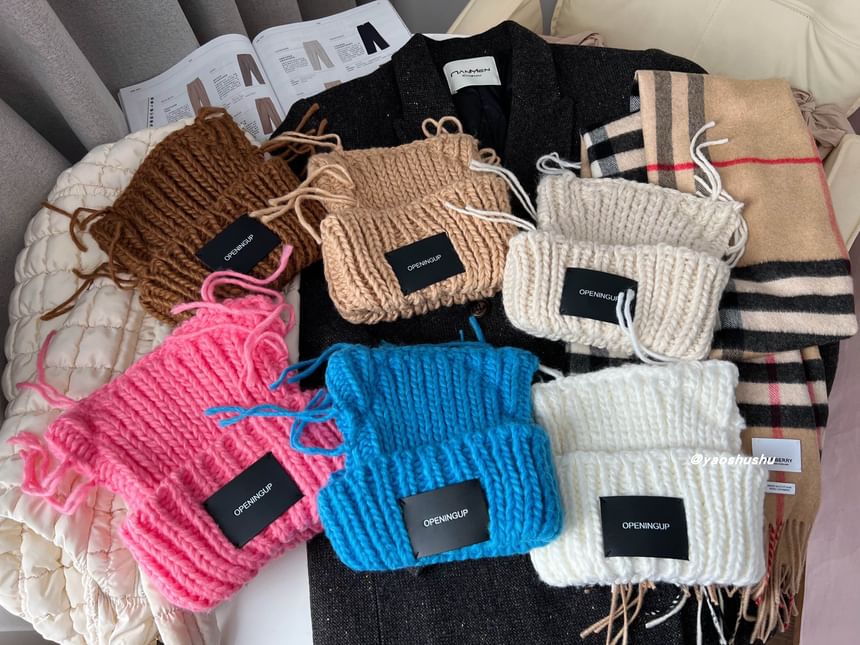 Cat Ear Lettering Applique Knit Beanie