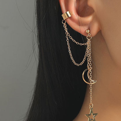 Moon & Star Pendant Alloy Ear Cuff