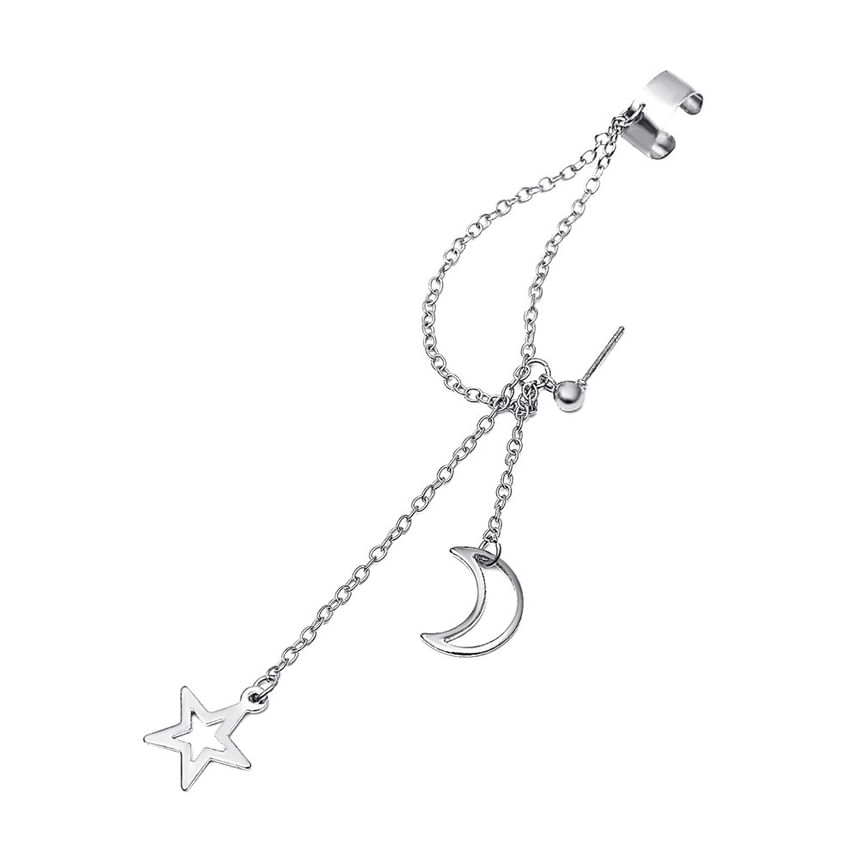 Moon & Star Pendant Alloy Ear Cuff