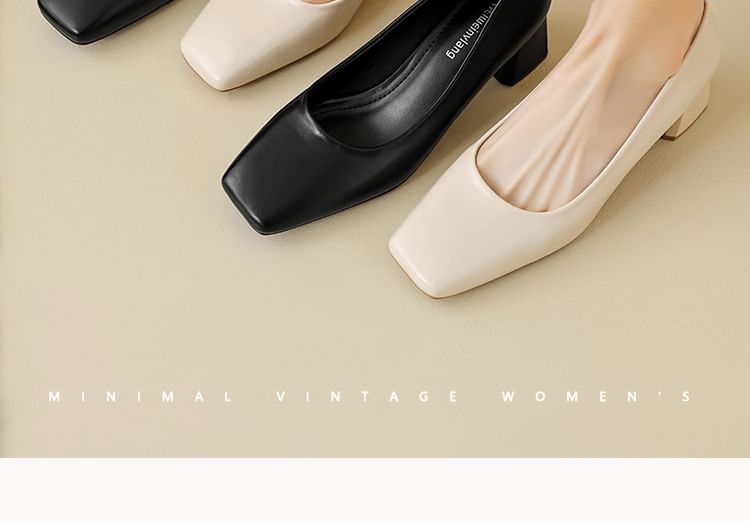 Square Toe Block Heel Pumps