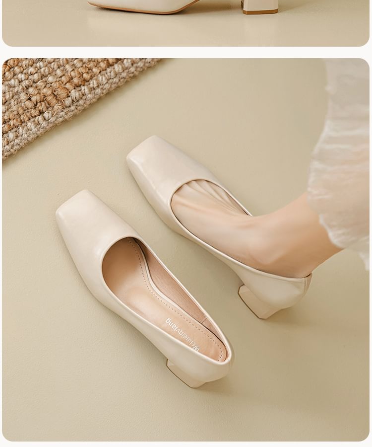 Square Toe Block Heel Pumps