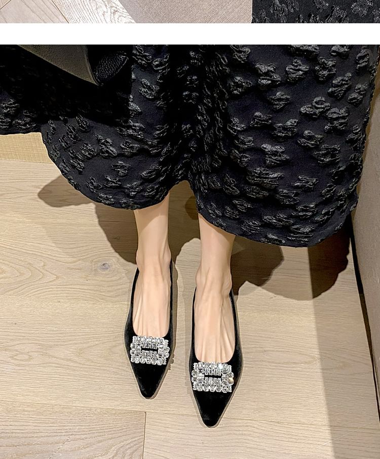 Pointed Toe Rhinestone Buckle Wedge Pumps