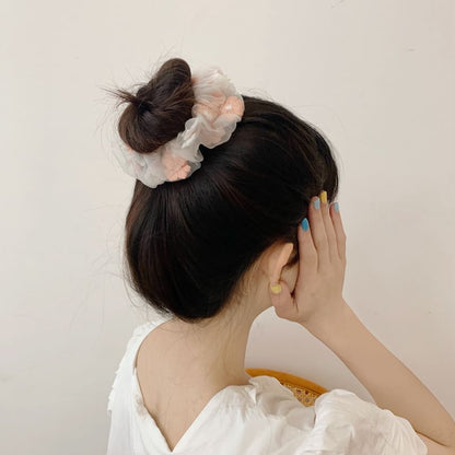 Floral Embroidered Mesh Scrunchie