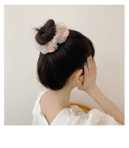 Floral Embroidered Mesh Scrunchie