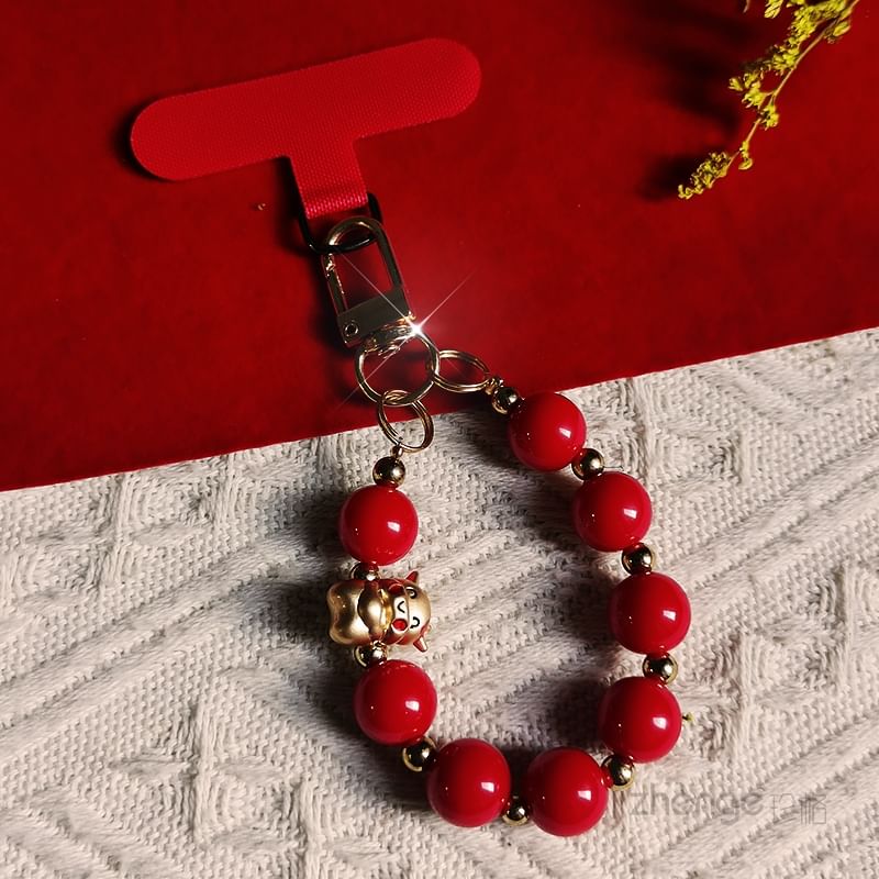 Bead Wrist Phone Strap with Lanyard Pad