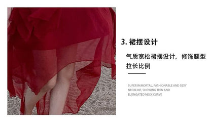 Spaghetti Strap Asymmetrical Sheer A-Line Dress