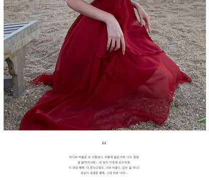 Spaghetti Strap Asymmetrical Sheer A-Line Dress