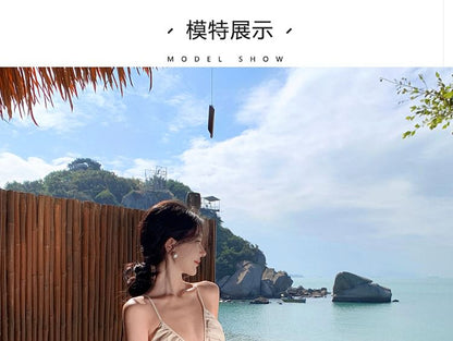 Spaghetti Strap V-Neck Cutout Plain Maxi A-Line Dress