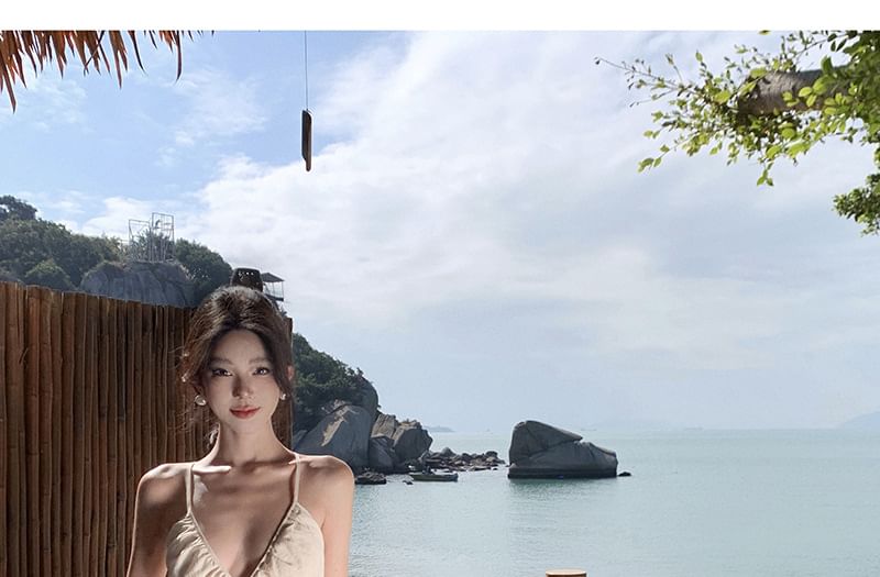 Spaghetti Strap V-Neck Cutout Plain Maxi A-Line Dress