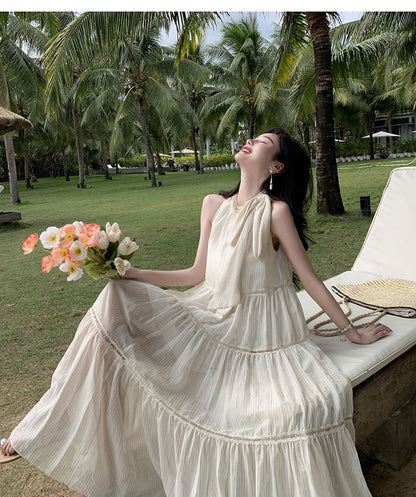 Sleeveless Crewneck Plain Midi A-Line Dress