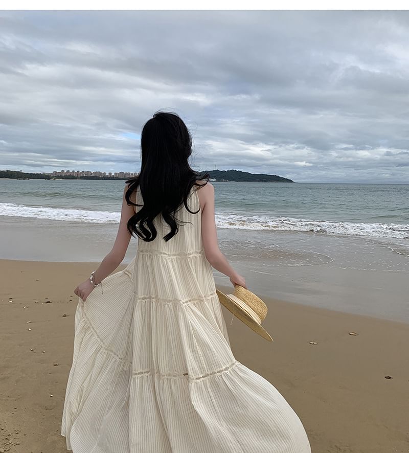 Sleeveless Crewneck Plain Midi A-Line Dress