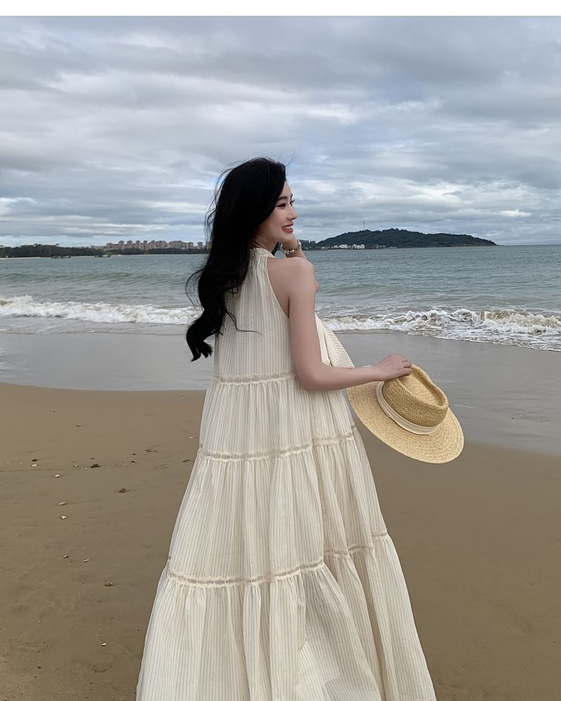 Sleeveless Crewneck Plain Midi A-Line Dress