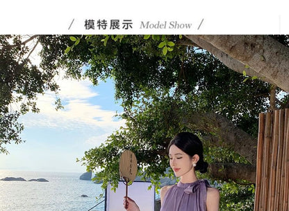 Sleeveless Crewneck Plain Maxi A-Line Dress