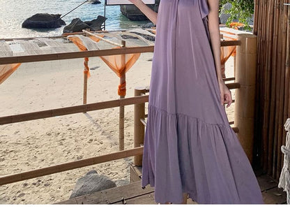 Sleeveless Crewneck Plain Maxi A-Line Dress