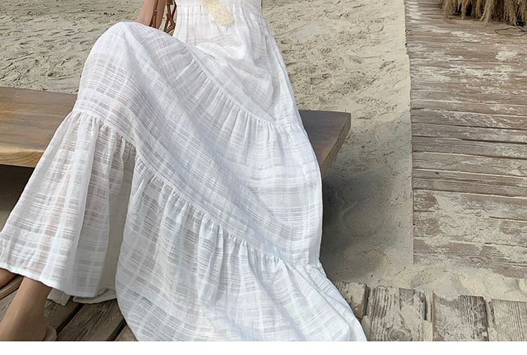 Sleeveless V-Neck Plain Maxi A-Line Dress