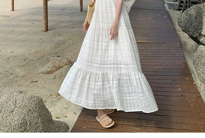 Sleeveless V-Neck Plain Maxi A-Line Dress