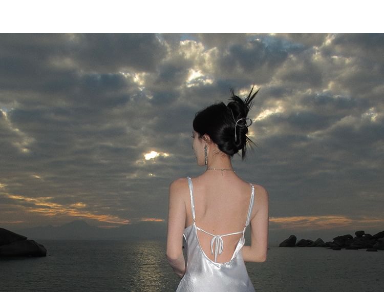 Spaghetti Strap Open Back Plain Maxi Sheath Dress