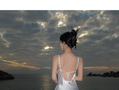 Spaghetti Strap Open Back Plain Maxi Sheath Dress