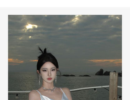 Spaghetti Strap Open Back Plain Maxi Sheath Dress