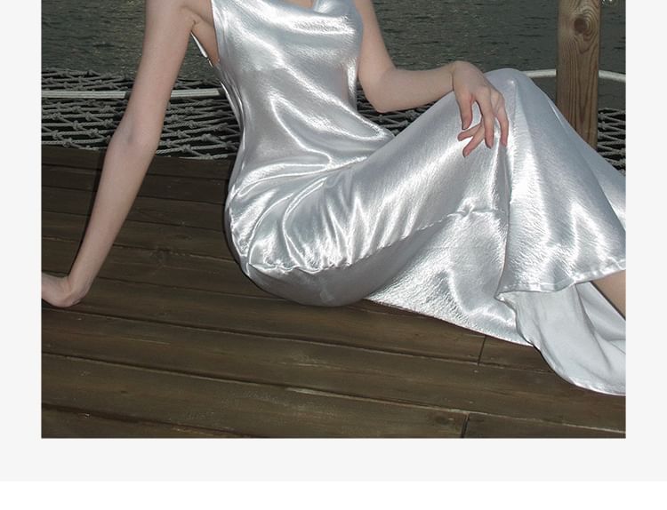 Spaghetti Strap Open Back Plain Maxi Sheath Dress