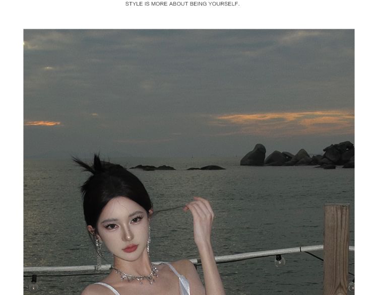 Spaghetti Strap Open Back Plain Maxi Sheath Dress