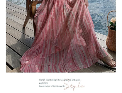 Spaghetti Strap V-Neck Floral Print Maxi A-Line Dress