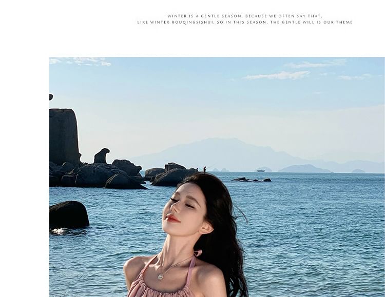 Halter Neck Open Back Plain Midi A-Line Dress