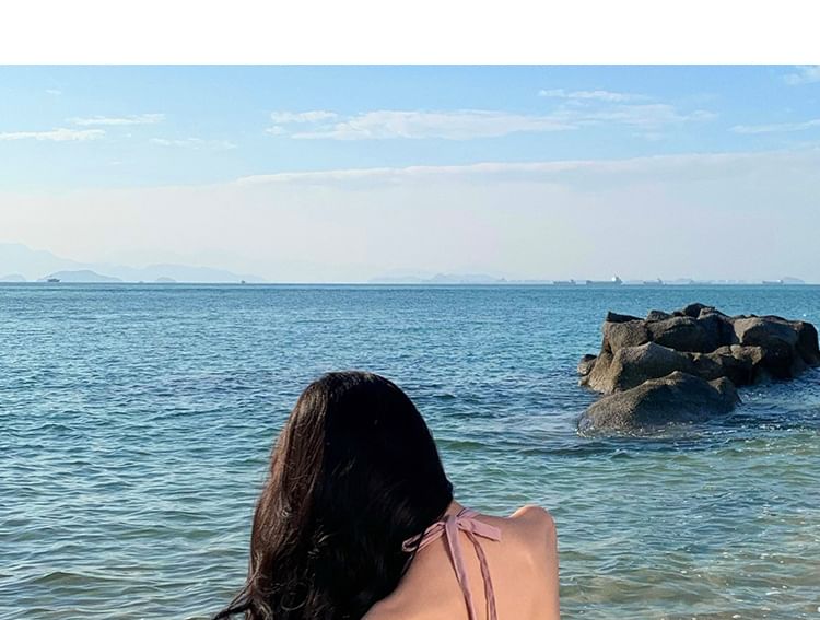 Halter Neck Open Back Plain Midi A-Line Dress