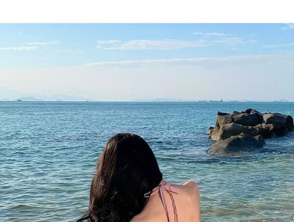 Halter Neck Open Back Plain Midi A-Line Dress