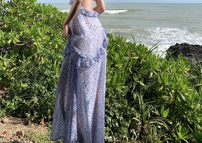 Spaghetti Strap Floral Print Midi A-Line Dress