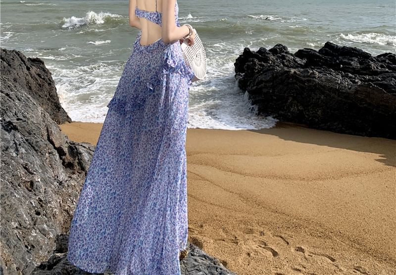 Spaghetti Strap Floral Print Midi A-Line Dress