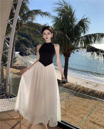 Sleeveless Two Tone Maxi A-Line Dress