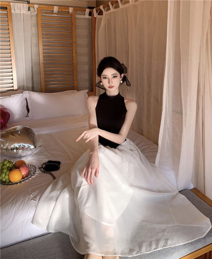 Sleeveless Two Tone Maxi A-Line Dress