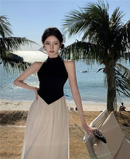 Sleeveless Two Tone Maxi A-Line Dress