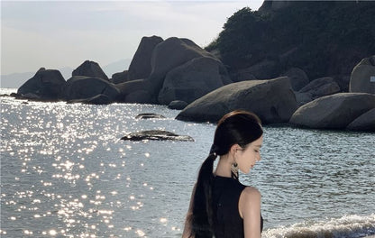 Sleeveless Crewneck Two Tone Maxi A-Line Dress