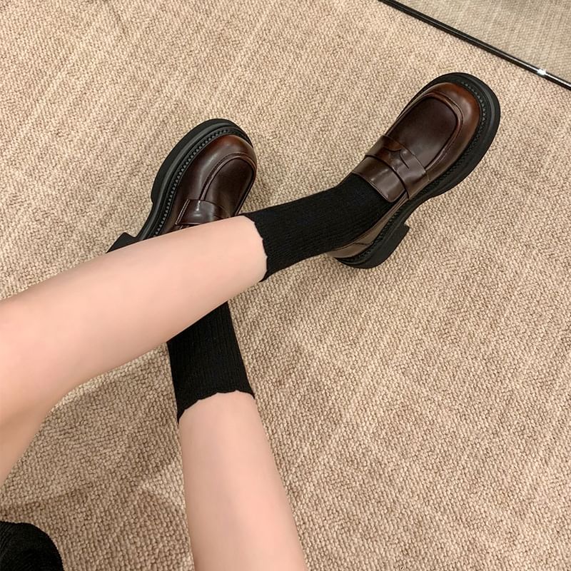 Chunky Loafers Faux Leather Platform Heel