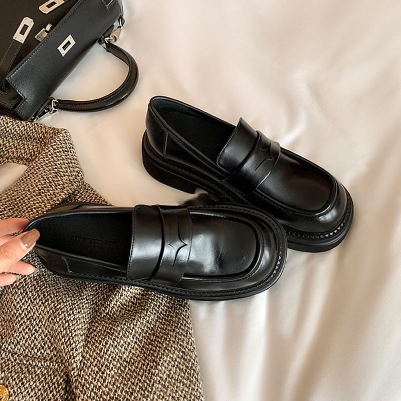 Chunky Loafers Faux Leather Platform Heel