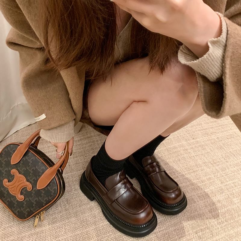 Chunky Loafers Faux Leather Platform Heel