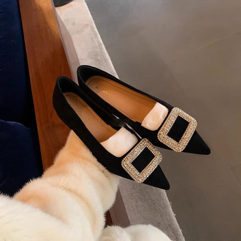 Rhinestone Pointy Buckled Flats