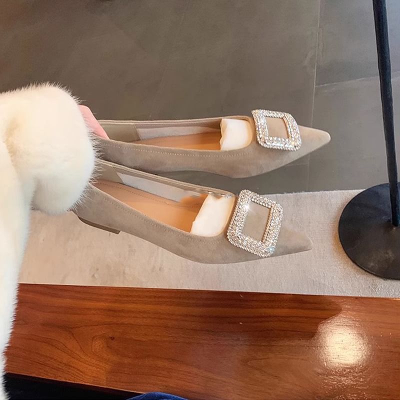 Rhinestone Pointy Buckled Flats