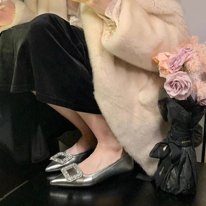 Rhinestone Pointy Buckled Flats