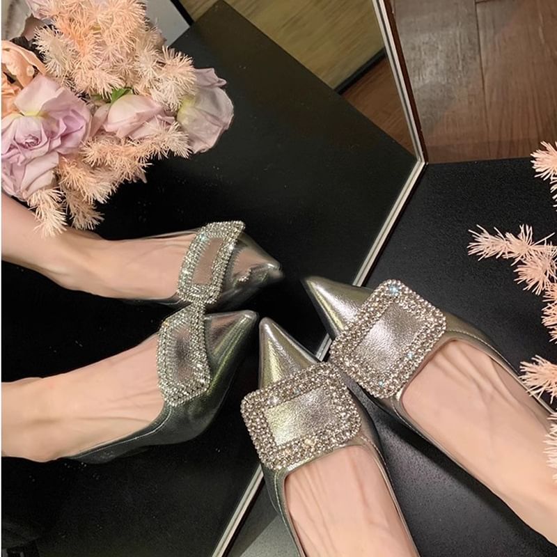 Rhinestone Pointy Buckled Flats