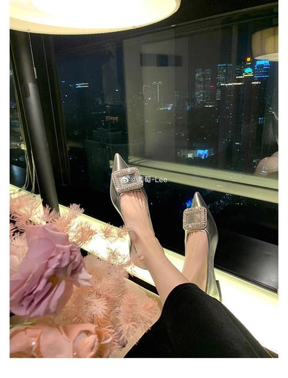 Rhinestone Pointy Buckled Flats