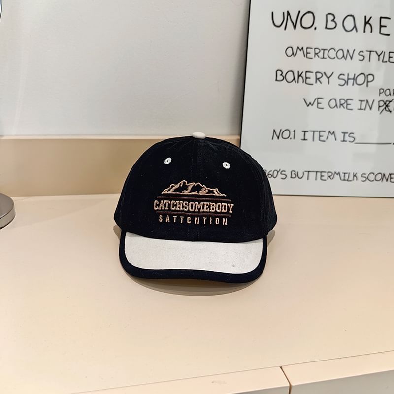 Embroidered Cap Color Panel Brim Short Lettering